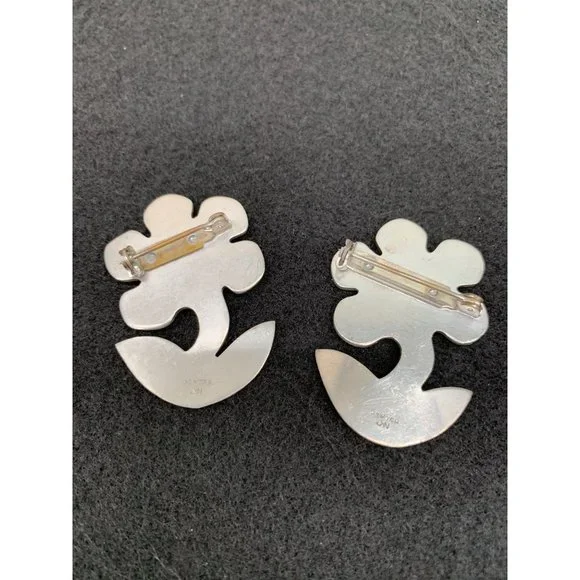 MID Century Pewter Marked JHN Flower Pin Set - Picture 5 of 7